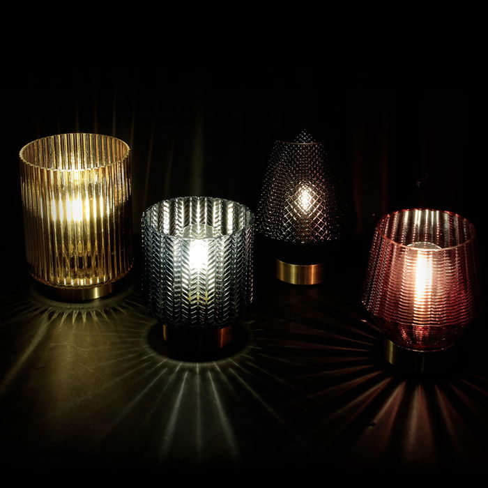 Home Deco Light Jarrón Con Bombilla A Pilas Decorativo Hogar Iluminación Led 12x14 Cm Marrón Dorado Azul Fucsia