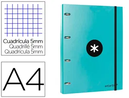 Antartik Carpeta con recambio A4 cuadro 5mm, 4 anillas 25mm redondas, forrada, color menta