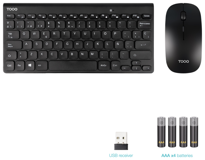 Tooq TQKMW-3101-B Teclado Compacto y Ratón Slim Inalámbrico Negro