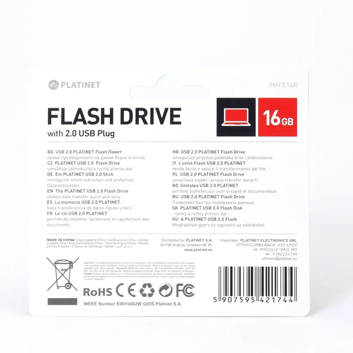Platinet Pendrive USB 2.0 PMFE16R 16 GB Rojo