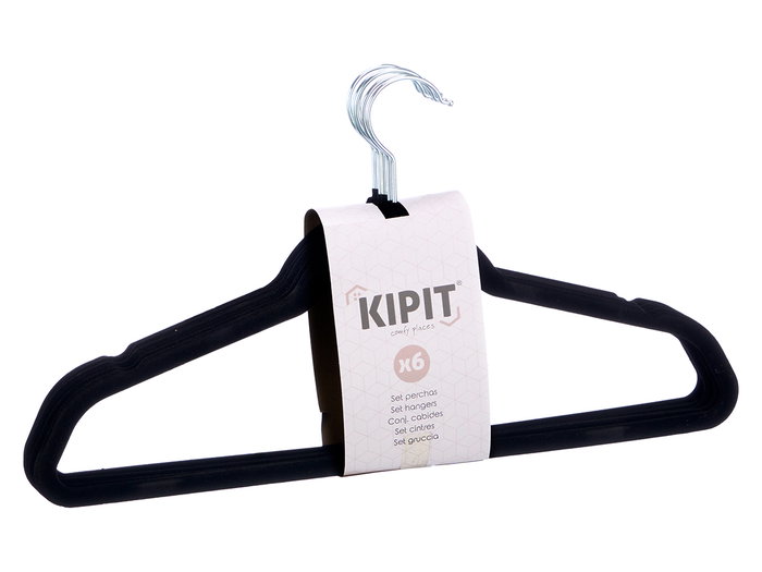 Kipit Set 6 Perchas Flocadas Negras 44x23x4cm (Set de 24)