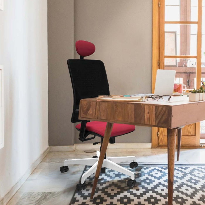 PIQUERAS Y CRESPO Silla de oficina Motilla con mecanismo Sincro/Traslack, Tela Granate y Malla Azul