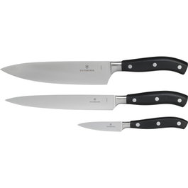 Victorinox Grand Maître Set de Cuchillos de Cocina de 3 Piezas, Negro/Plata