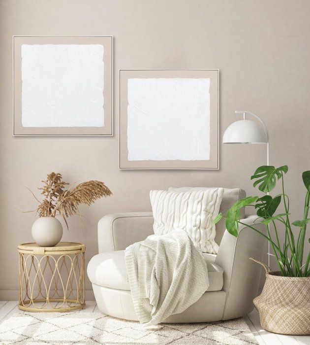 DKD Home Decor Cuadro Beige Blanco Lona Pino Moderno 82 x 82 x 4.5 cm (2 Unidades)