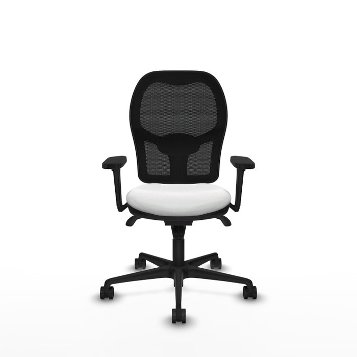 PIQUERAS Y CRESPO Silla de oficina Jorquera con mecanismo Sincro, tela blanca y malla negra PIQUERAS Y CRESPO Silla de oficina Jorquera con mecanismo Sincro, tela blanca y malla negra