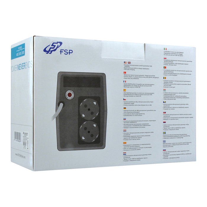 FSP FP 800 SAI 800VA / 480W Line-interactive con AVR, Onda Senoidal, 2 Salidas Schuko, Negro