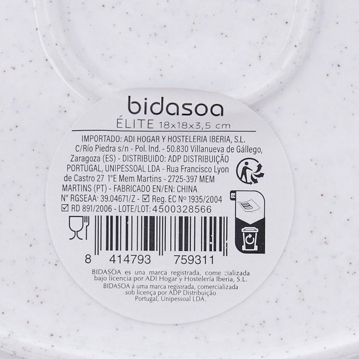 Bol Porcelana Alumina Elite Bidasoa 18x18x3,5 cm (24 Unidades)