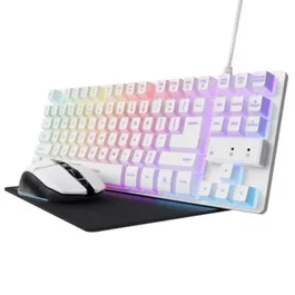 Trust GXT794W Pack Gaming 3 en 1 Teclado Mecánico RGB Tenkeyless QWERTY Español Ratón y Alfombrilla Blanco