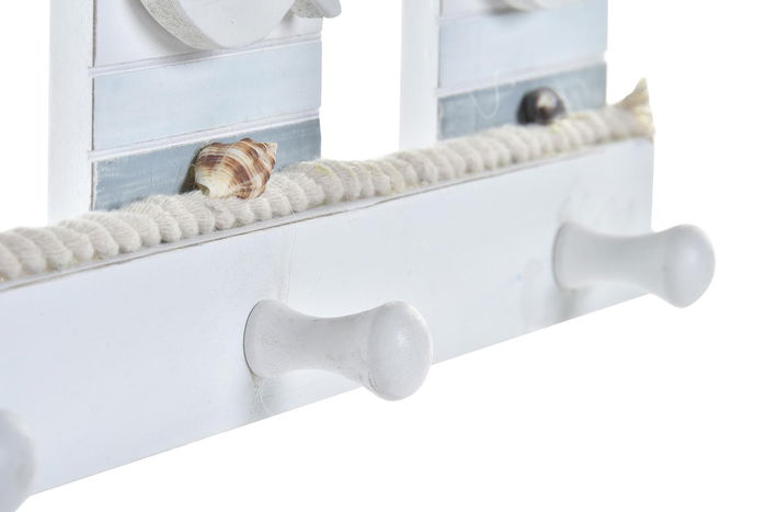 DKD Home Decor Perchero Pared Mediterraneo Azul Blanco Madera Cuerda 5 x 13 x 36 cm