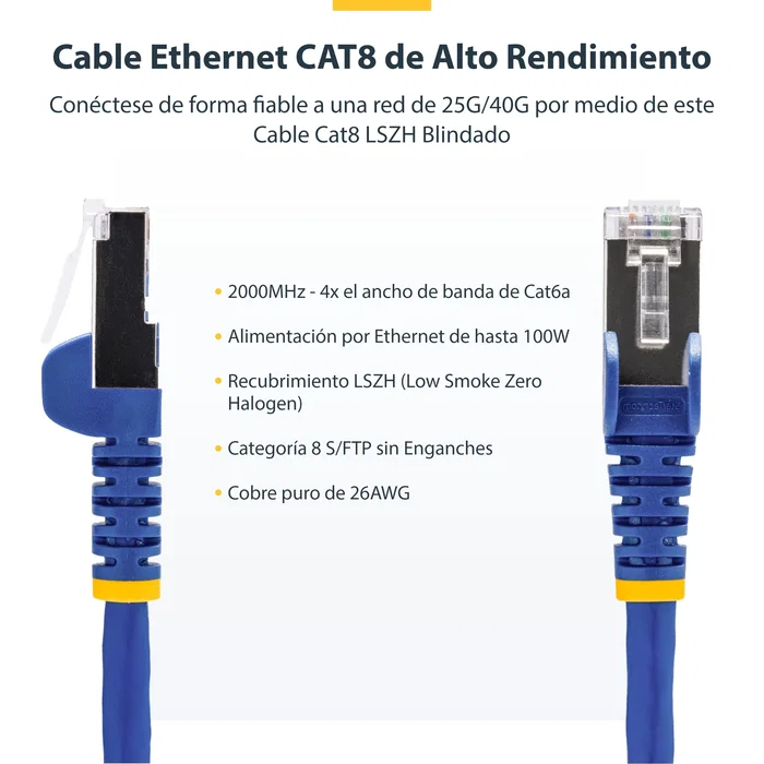 Cable ethernet cat8 azul de 1m - snagless - s/ftp - lszh