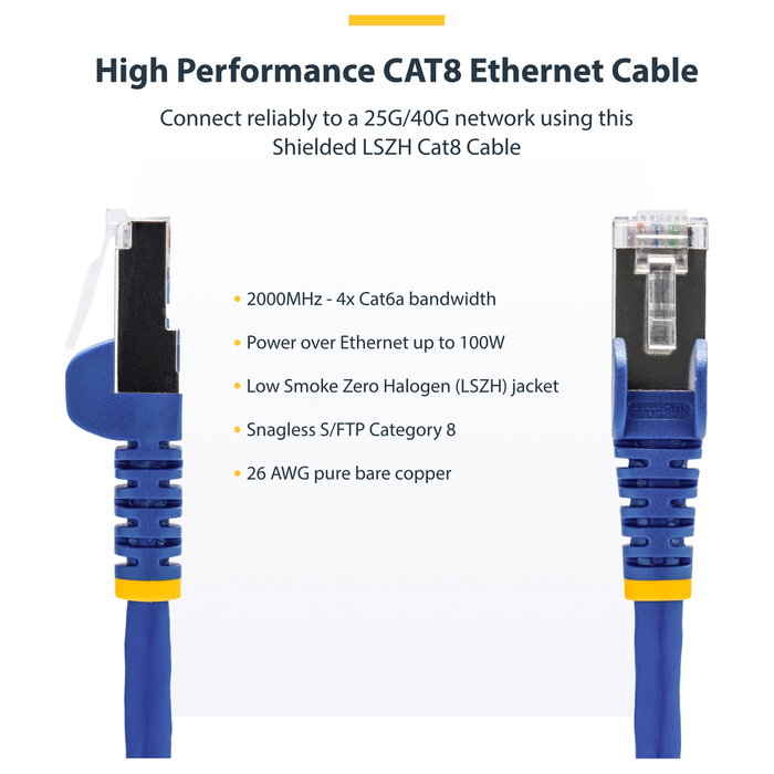 StarTech.com Cable de Red Ethernet CAT8 1m Azul Snagless S/FTP