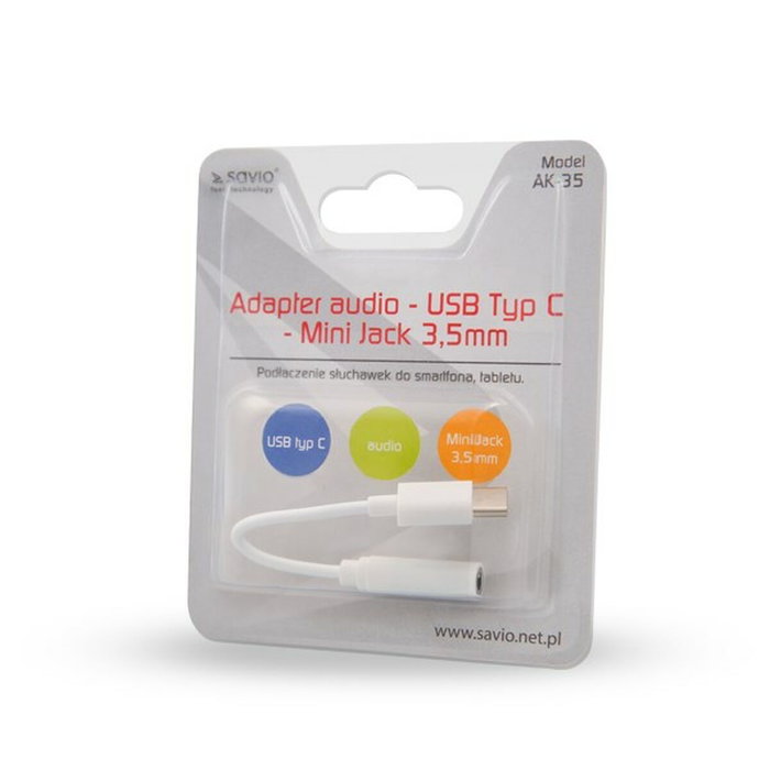 SAVIO Cable Jack 3,5mm a USB C 3.1, 0,12m, Blanco SAVIO Cable Jack 3,5mm a USB C 3.1, 0,12m, Blanco