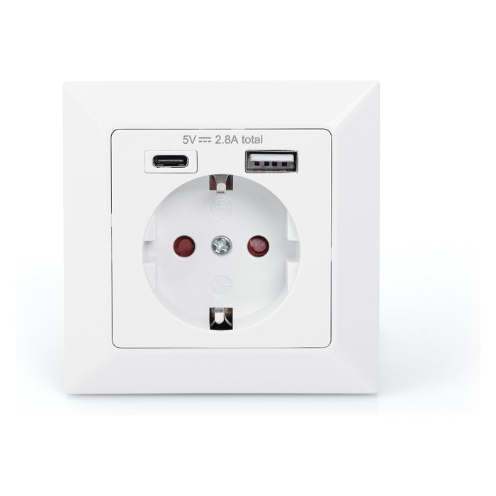 Digitus Enchufe de seguridad para montaje empotrado con USB Type-C™ y USB A, Blanco