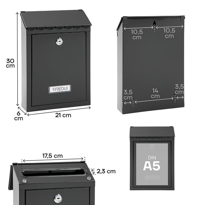 Arregui Civic Buzón individual exterior negro 21,6 x 8 x 30 cm Arregui Civic Buzón individual exterior negro 21,6 x 8 x 30 cm