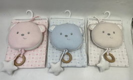 DKD Home Decor Peluche Manta Bebé Rosa Azul Beige Algodón Poliéster Musical Set 2 Piezas 100 x 10 x 75 cm