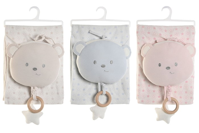 DKD Home Decor Peluche Manta Bebé Rosa Azul Beige Algodón Poliéster Musical Set 2 Piezas 100 x 10 x 75 cm
