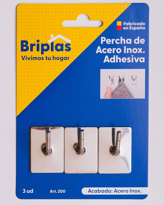 BRIPLAS Colgador de Cocina Inox Adhesivo con 3 Ganchos en V BRIPLAS Colgador de Cocina Inox Adhesivo con 3 Ganchos en V
