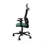 Silla de oficina Bormate con mecanismo Asincro tapizada con Tela color Verde esmeralda y malla color Negro. Equipada con lumbar 1D, Brazos 2D, Cabecero 2D y Ruedas 65mm nailon