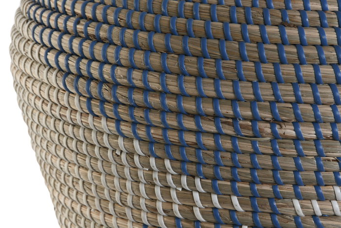 DKD Home Decor Jarrón Mediterráneo Azul Natural Seagrass 35 x 35 x 50 cm Hecho a Mano