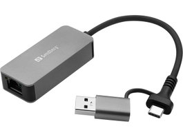 Sandberg Adaptador de Red RJ45 USB-C/USB-A 2.5 GbE, Compatible con Portátil, PC y Tablet, Velocidad Ultra 2.5 Gbps