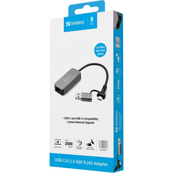 Sandberg Adaptador de red USB-C/A 2.5 GbE RJ45