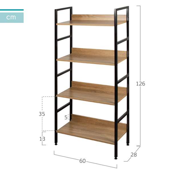 Max Home Estantería 4 Baldas 60x28x126 cm Acero y Melamina