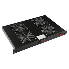 Lanview Módulo de Ventilador de Montaje en Rack 1U, con 4 Fans y Termostato Digital, Flujo de Aire 560 m3/hora para Refrigeración de Rack de Red/Servidor