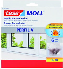 TESA Burlete Adhesivo con Cepillo 4 mm para Ventana/Puerta Corredera 6m