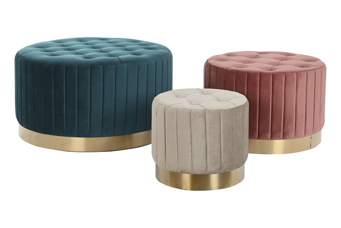 DKD Home Decor Set de 3 Reposapiés de Poliéster y Metal DKD Home Decor Set de 3 Reposapiés de Poliéster y Metal
