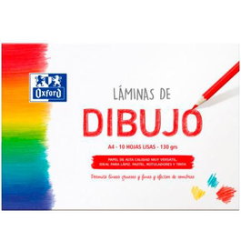 Oxford Set de 5 Láminas para Dibujo Escolar Pack 10 Hojas 130 gr A4 Liso Blanco (Set de 5)