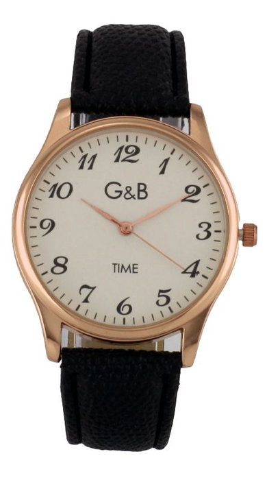 G&B TIME Reloj para Hombre de Piel Clásico, Marrón/Negro con Correa y Esfera en Oro Rosa