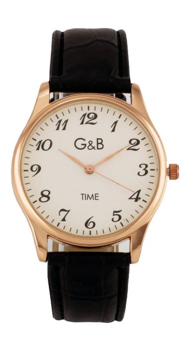 G&B TIME Reloj para Hombre de Piel Clásico, Marrón/Negro con Correa y Esfera en Oro Rosa