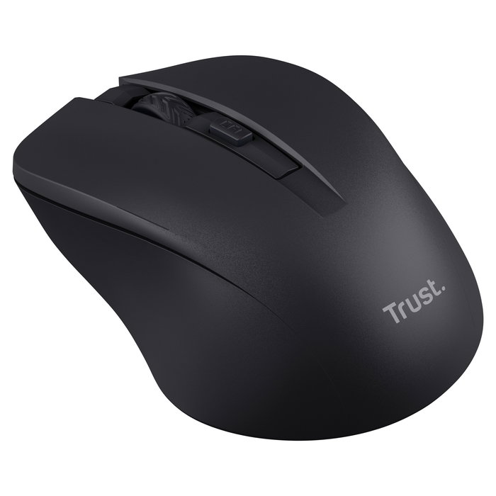 Trust Mydo Ratón Óptico Inalámbrico Silencioso (Reducción Ruido 90%), Ambidiestro, 1800 DPI, 3 Niveles DPI, Negro - Incluye Receptor USB