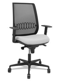 Silla de oficina Alares con mecanismo Sincro tapizada con Tela color Gris claro y malla color Negro. Equipada con lumbar 1D, Brazos 1D y Ruedas 65mm nailon