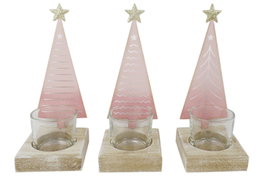 DKD Home Decor Set de 6 Portavelas Árbol en Rosa Palo y Natural