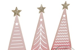 DKD Home Decor Portavela Navidad Rosa Palo Natural Metal Madera Cristal 7 x 18.5 x 7.5 cm (6 Unidades)