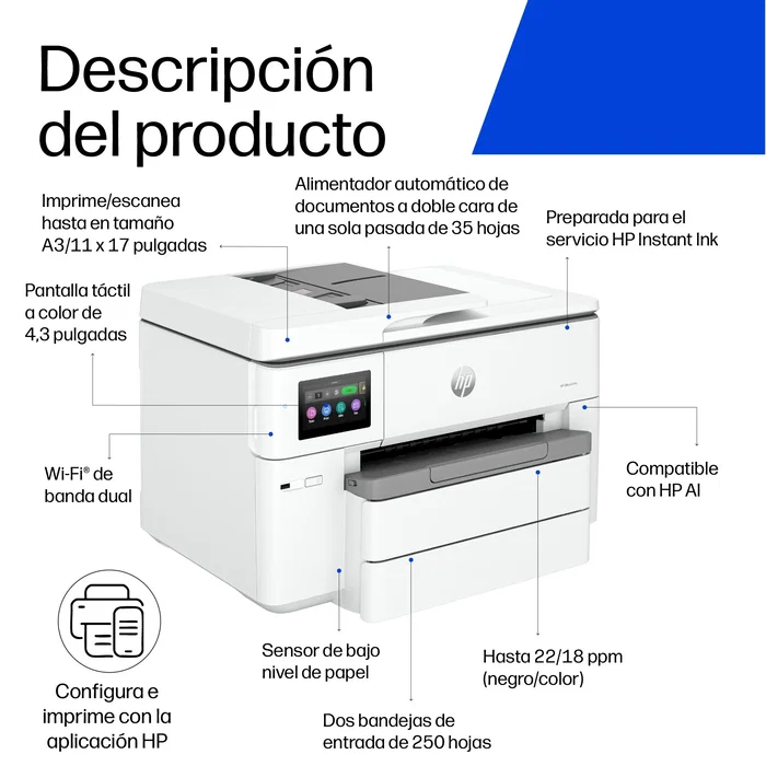 HP OfficeJet Pro 9730e Multifunción A3 Color Inalámbrica HP OfficeJet Pro 9730e Multifunción A3 Color Inalámbrica
