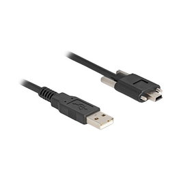 DeLOCK Cable USB 2.0 Tipo-A Macho a Tipo Mini-B Macho con Tornillos 13mm, 1m, Negro, 480 Mbit/s
