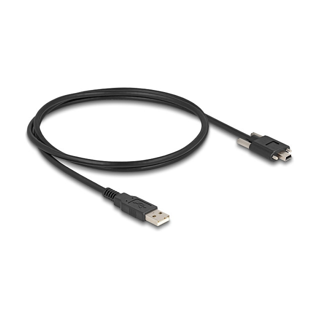 DeLOCK Cable USB 2.0 Tipo-A Macho a Tipo Mini-B Macho con Tornillos 13mm, 1m, Negro, 480 Mbit/s