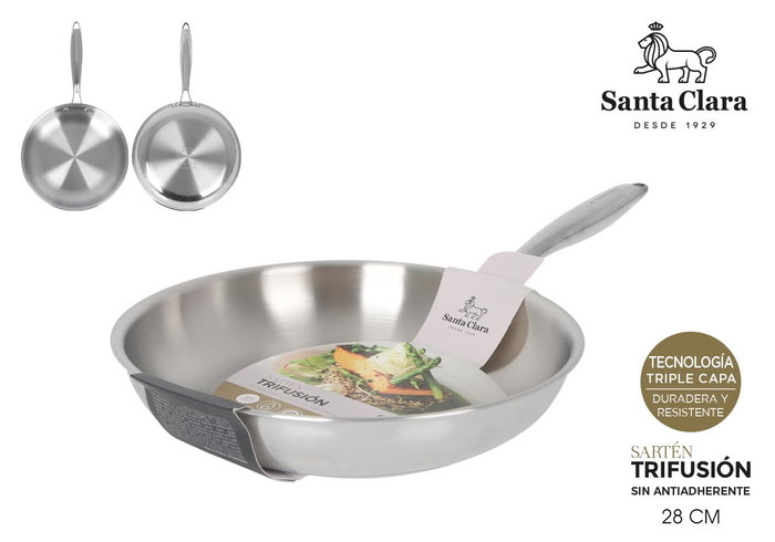 Santa Clara Sarten de Acero Trifusión 28 cm, Diámetro 29,6 cm, Altura 5,6 cm (8 Unidades) Santa Clara Sarten de Acero Trifusión 28 cm, Diámetro 29,6 cm, Altura 5,6 cm (8 Unidades)