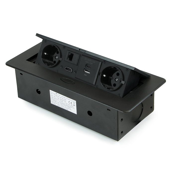 Emuca Multiconector Atom 26 Negro con 2 Schuko, USB, RJ45 y HDMI Emuca Multiconector Atom 26 Negro con 2 Schuko, USB, RJ45 y HDMI