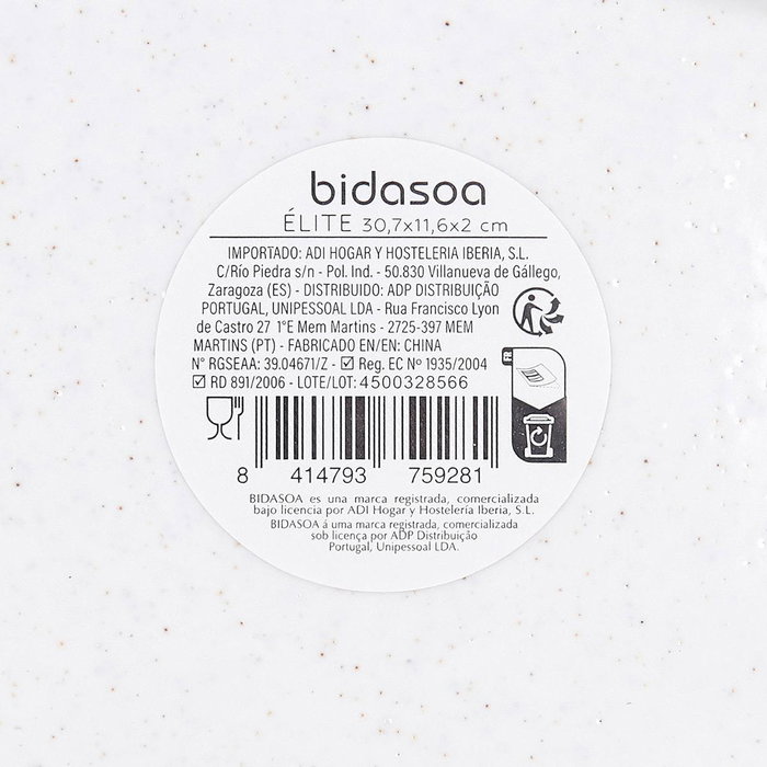 Bidasoa Bandeja Porcelana Alumina Elite 30,7x11,6x2 cm (12 Unidades)