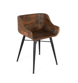 Giner y Colomer Silla de Teca y Hierro Negro, Asiento Ergonómico, 40x32cm, Nogal