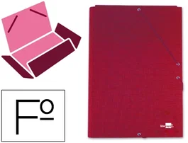 Liderpapel Carpeta de tres solapas con gomas y forrado de tela color rojo