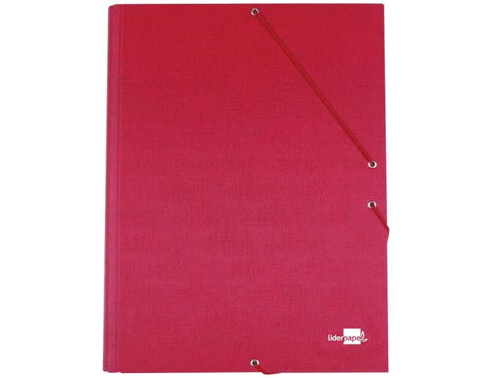 Liderpapel Carpeta de tres solapas con gomas y forrado de tela color rojo