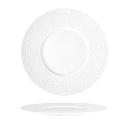 SUMMA MARTELLO Plato llano 27 cm (26.7 cm diámetro) Grabado tipo martelé, vajilla de porcelana blanca (Set de 6)