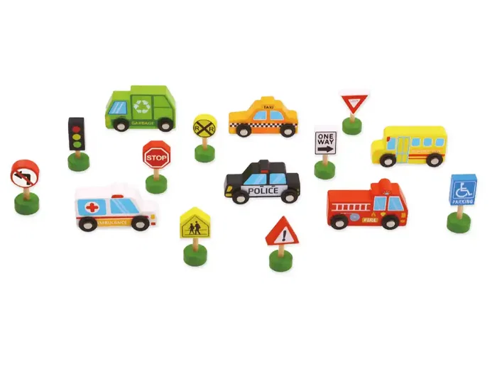 Imaginovo Juego Infantil de Madera Vehículos y Señales de Tráfico +3 Años 16 Piezas 30x22x4cm