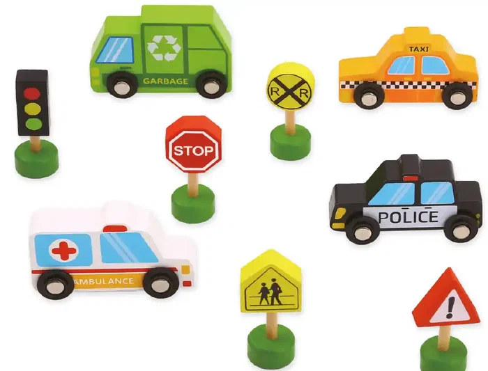 Imaginovo Juego Infantil de Madera Vehículos y Señales de Tráfico +3 Años 16 Piezas 30x22x4cm