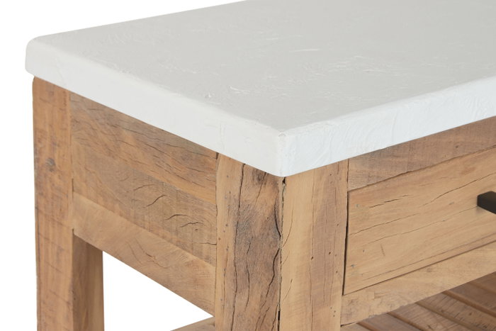 DKD Home Decor Consola de Madera Reciclada y Mango con Ruedas