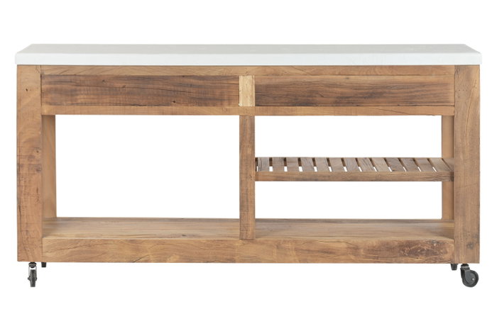 DKD Home Decor Consola de Madera Reciclada y Mango con Ruedas